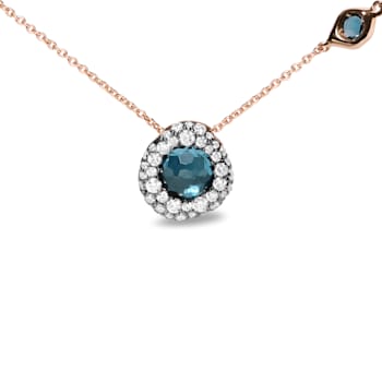18K Rose Gold Round Blue Topaz and Round Sapphire with Diamond Accent Necklace
