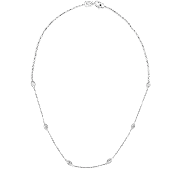 14K White Gold 1.00ctw Bezel Set Round Diamond Marquise Shaped Milgrain
Station Collar Necklace