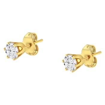 14K Yellow Gold Diamond Solitaire 6 Prong Stud Earrings 3/4ctw