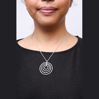 18K White Gold Round Red Ruby Gemstone and Round Diamonds Spiral
Statement Pendant Necklace