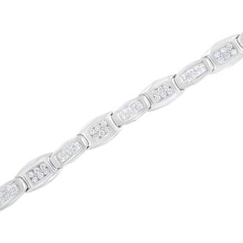 14K White Gold 2.50ctw Round and Baguette Cut Diamond Alternating Flared
Links Tennis Bracelet