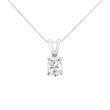 AGS Certified 14K White Gold 1/3ctw Diamond Oval 18" Pendant
w\chain(H-I Color, VS1-VS2 Clarity)
