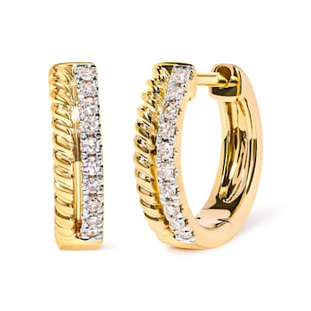 10K Yellow Gold 1/10 Cttw Diamond and Rope Twist Huggy Hoop Earrings
(H-I Color, I1-I2 Clarity)