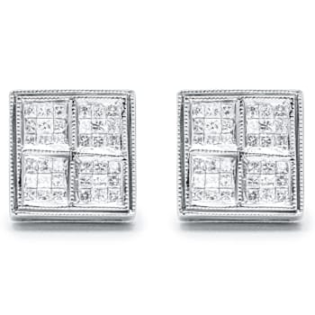 0.50ctw Princess Diamond Box Shape Milgrain Stud 14K White Gold Earrings