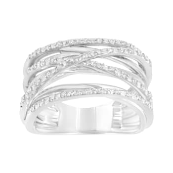 Sterling Silver 1/4ctw Prong Set Round-Cut Diamond Bypass Ring (I-J
Color, I1-I2 Clarity)
