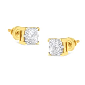 10K Yellow Gold 3/4ctw Invisible Set Princess-Cut Diamond Composite
Square Stud Earrings