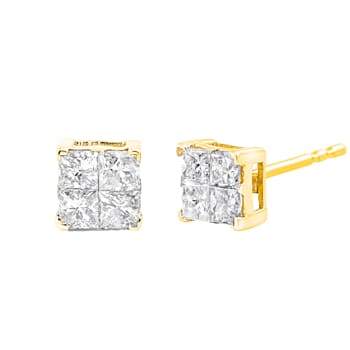 10K Yellow Gold Over Sterling Silver 1.0ctw Diamond Composite Multi
Stone Stud Earrings