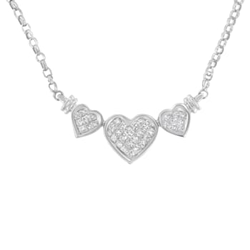 14K White Gold 1.0ctw Princess Cut Diamond Three Heart Necklace (H-I
Color, SI2-I1 Clarity)