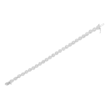 14K White Gold 3.75ctw Round Diamond Round Cluster Links Tennis Bracelet