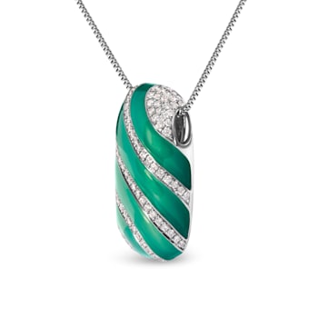 Sterling Silver Turquoise Enamel and 1/2 Cttw Diamond Block 18"
Pendant Necklace