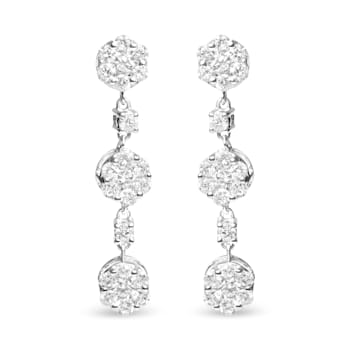 14K White Gold 2.00 Cttw Diamond Composite Cluster Floral Drop Earrings
(I-J Color, I1-I2 Clarity)