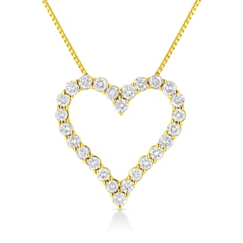 14K Yellow Gold Over Sterling Silver 2.0ctw Round Diamond Open Heart Necklace