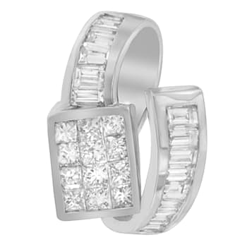 14K White Gold 2ctw Princess and Baguette Cut Diamond Double Loop
Pendant w\chain(G-H, VS1-VS2)