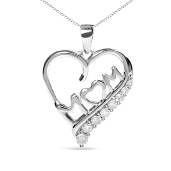 Sterling Silver 1/4 Cttw Diamond  "Mom" and Open Heart
18" Pendant Necklace