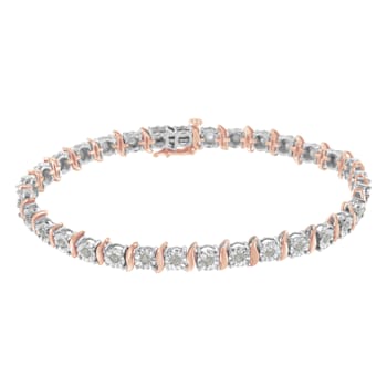 10K Rose Gold Two-tone Over Sterling Silver 1.0 Cttw Diamond S-Curve
Link Tennis Bracelet, Size 7"