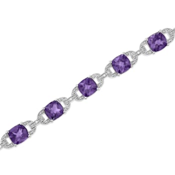 .925 Sterling Silver 7x7 mm Cushion Cut Amethyst and 1/20ctw Round Cut
Diamond Tennis Bracelet