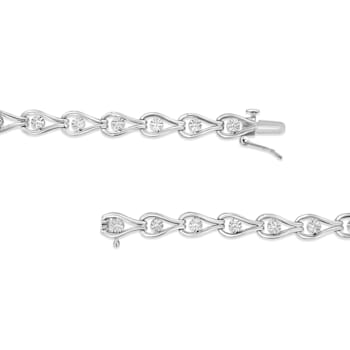 Sterling Silver .10ctw Miracle-Set Diamond Pear Shape and Bezel Link Bracelet