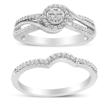Sterling Silver 1/3ctw Composite Diamond Frame Bypass Bridal Set Ring
and Band