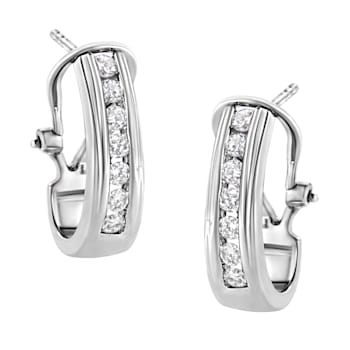 Sterling Silver Channel Set 1/2ctw Lab Grown Round Diamond Omega Back
Huggie Hoop Earrings