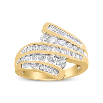 10K Yellow Gold 1ctw Round and Baguette Diamond Bypass Ring (H-I Color,
I1-I2 Clarity) - Ring Size 7