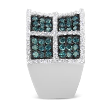 14K White Gold White and Blue Diamond Cocktail Ring (1 1/2 Cttw, H-I
Color, I1-I2 Clarity)