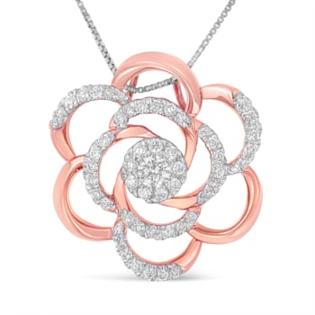 10K Rose Gold Over Sterling Silver Flower Pendant w\chain with 1/2ctw
Round Diamond (H-I, I1-I2)