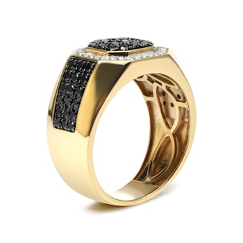 Men's 14K Yellow Gold Over Sterling Silver 1 1/4ctw White and Black
Diamond Signet Band