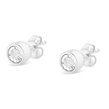 Sterling Silver 1/5ctw Round Near Colorless Diamond Miracle-Set Bezel
Barrel Style Stud Earrings