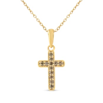 10K Yellow Gold Over Sterling Silver 1/4ctw Champagne Diamond Cross
Pendant w\chain