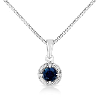 Sterling Silver 3/4ctw Blue Diamond Solitaire 18" Pendant
w\chain(Blue Color, I1-I2 Clarity)