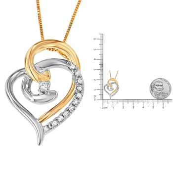 0.10ctw Diamond Accent 10K Yellow and White Gold Double Open Heart Necklace