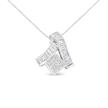 1.87ctw Princess and Baguette Diamond Mixed Geometry 14K White Gold Necklace