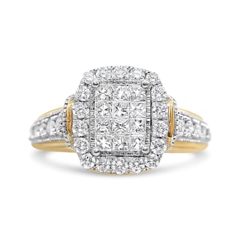 1.00ctw Round and Baguette Diamond 14K Yellow and White Gold Halo Ring