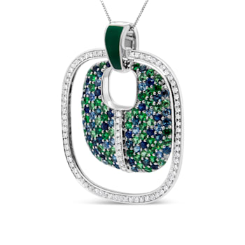 Sterling Silver Green Enamel with 1/2ctw Diamond, Sapphire, and
Tsavorite 18" Pendant w\chain