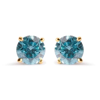 14K Yellow Gold 1.0 Cttw Treated Aqua Blue Diamond Classic Solitaire
Stud Earrings