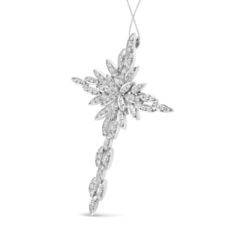14K White Gold 1.0ctw Cocktail Cluster Cross 18" Pendant
w\chain(H-I Color, SI1-SI2 Clarity)