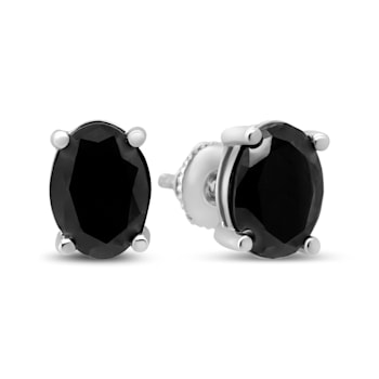Sterling Silver 2.0ctw Treated Black Oval Diamond Stud Earring