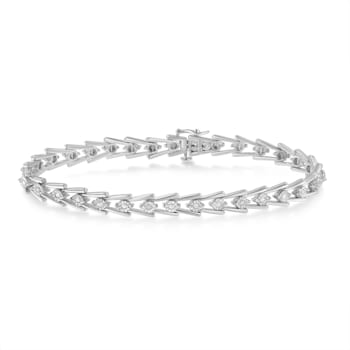 Sterling Silver .50ctw Diamond Wave-Style Link Bracelet