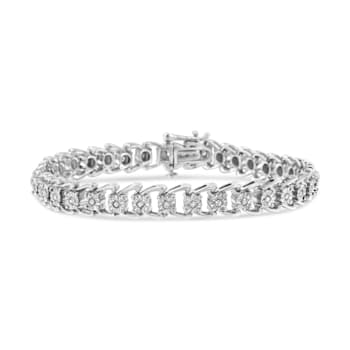 Rhodium Over Sterling Silver 1/2 Cttw Diamond Wave Style Tennis Bracelet