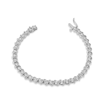 14K White Gold 1.0ctw Lab Grown Diamond Round Miracle Plate and
"S" Link Tennis Bracelet