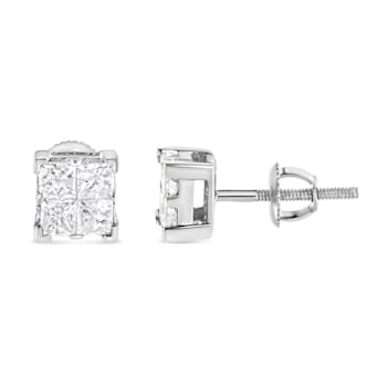 10K White Gold 3/4ctw Invisible Set Princess-Cut Diamond Composite
Square Stud Earrings