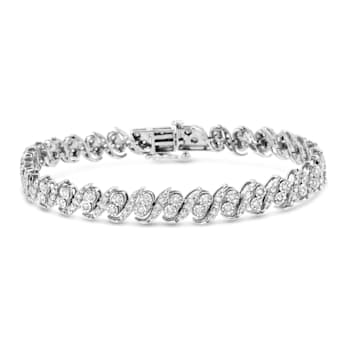 Sterling Silver 2.0ctw Round-Cut Diamond "S" Link Bracelet