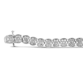 2.00ctw White Diamond Cluster Sterling Silver Tennis Bracelet