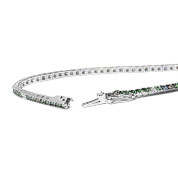 18K White Gold Multi-Colored Gemstone and Diamonds Tennis Bracelet