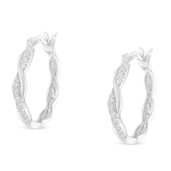 Sterling-Silver 1/4ctw Pave Set Diamond Twisted Spiral Hoop Earring