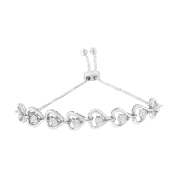 Sterling Silver .10ctw Diamond Woven Heart Bolo Bracelet