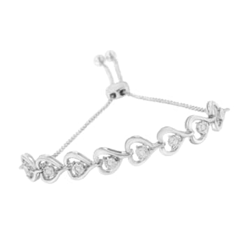 Sterling Silver .10ctw Diamond Woven Heart Bolo Bracelet