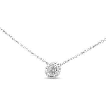 10K White Gold 1/4ct Bezel-Set Round Diamond Solitaire Floral Necklace
(I-J Color, SI2-I1 Clarity)