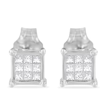 Sterling Silver Multi-stone Princess-cut Diamond Stud Earring 0.20ctw