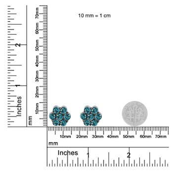 Sterling Silver Treated Blue Diamond Floral Stud Earrings 1ctw